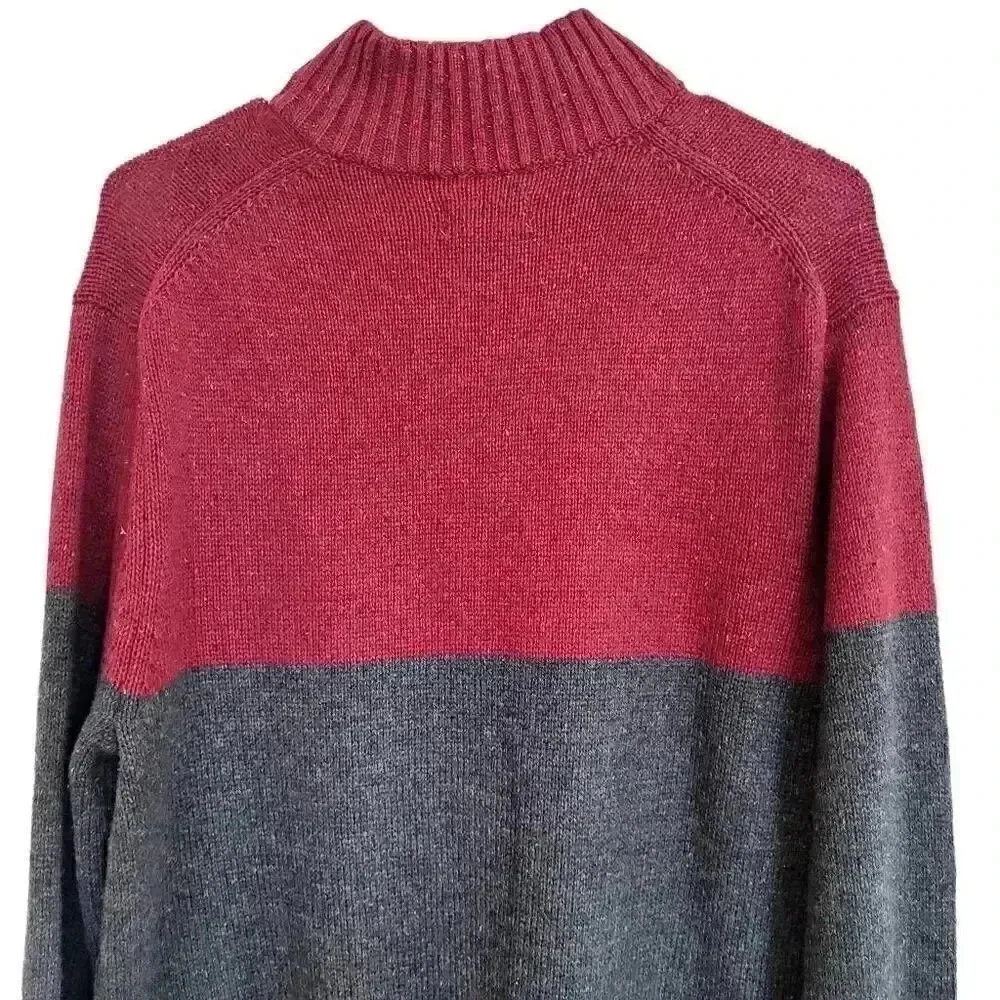 Sonoma Men's Red & Charcoal Cotton/Acrylic Color Block Knit Quarter Zip Mock Nec
